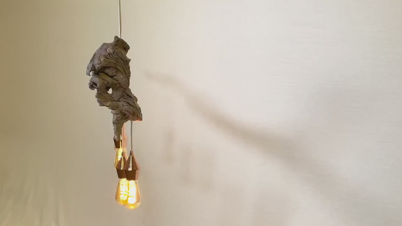 Hängelampe / 140cm langer Eichenast / Einzelstück / Holz / Ast / Pendelleuchte / Esstischlampe / Deckenlampe / Küchentisch / modern