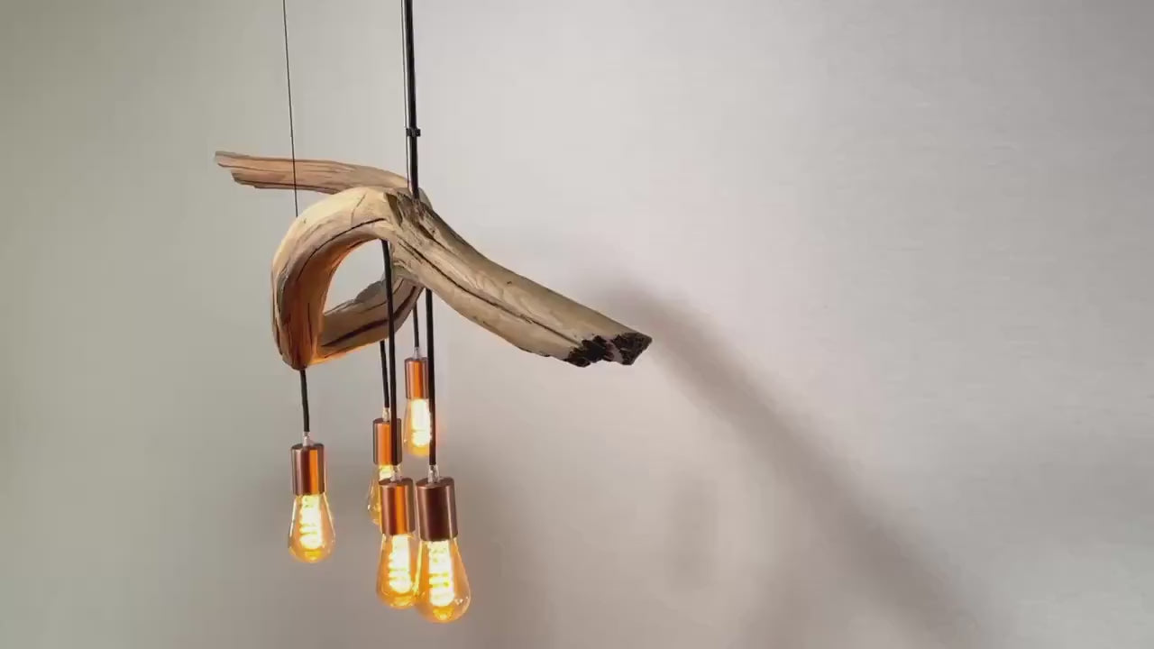 Hängelampe / 137cm langer Eichenast / Einzelstück / Holz / Ast / Pendelleuchte / Esstisch / Deckenlampe / Küchentischlampe / modern